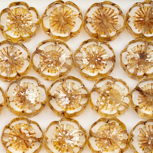 OUTLET 50 grams Table Cut Hawaii Flower Beads, 14 x 14 mm, Crystal 15691 (00030-15691), Glass, Czech Republic