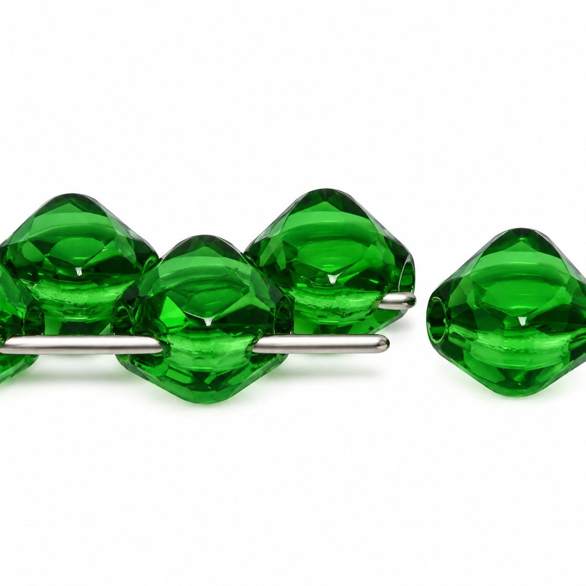 Silky 2-Hole Square Beads, Transparent Green (50130), Glass, Czech Republic