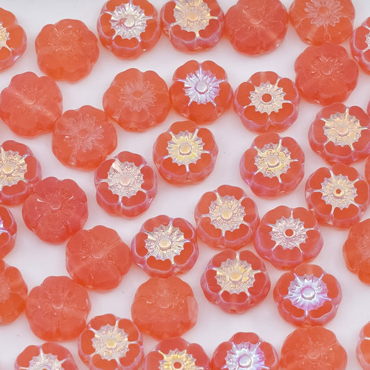 OUTLET 250g/50g Table Cut Hawaii Flower Beads, 8 x 8 mm, Opal Pink Ab (71010-28701), Glass, Czech Republic