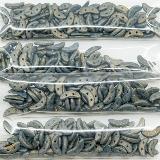 OUTLET 10 grams Crescent 2-Hole Moon Shape Beads, 3 x 10 mm, Gray Gold (gray-gold), Glass, Czech Republic