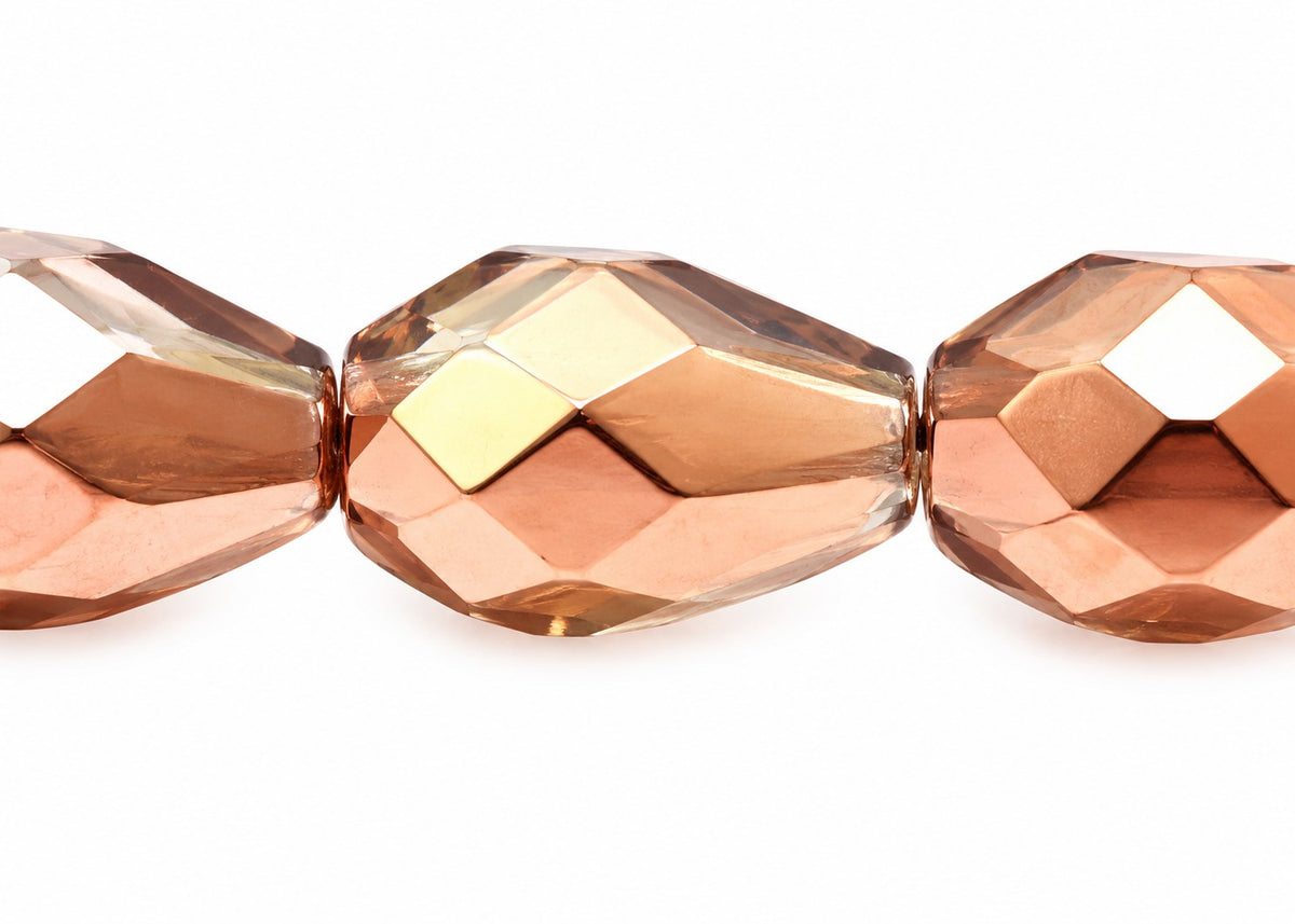 Faceted Fire Polished Beads Special Cut, Crystal Rose Gold Capri (00030-27101), Glass, Czech Republic