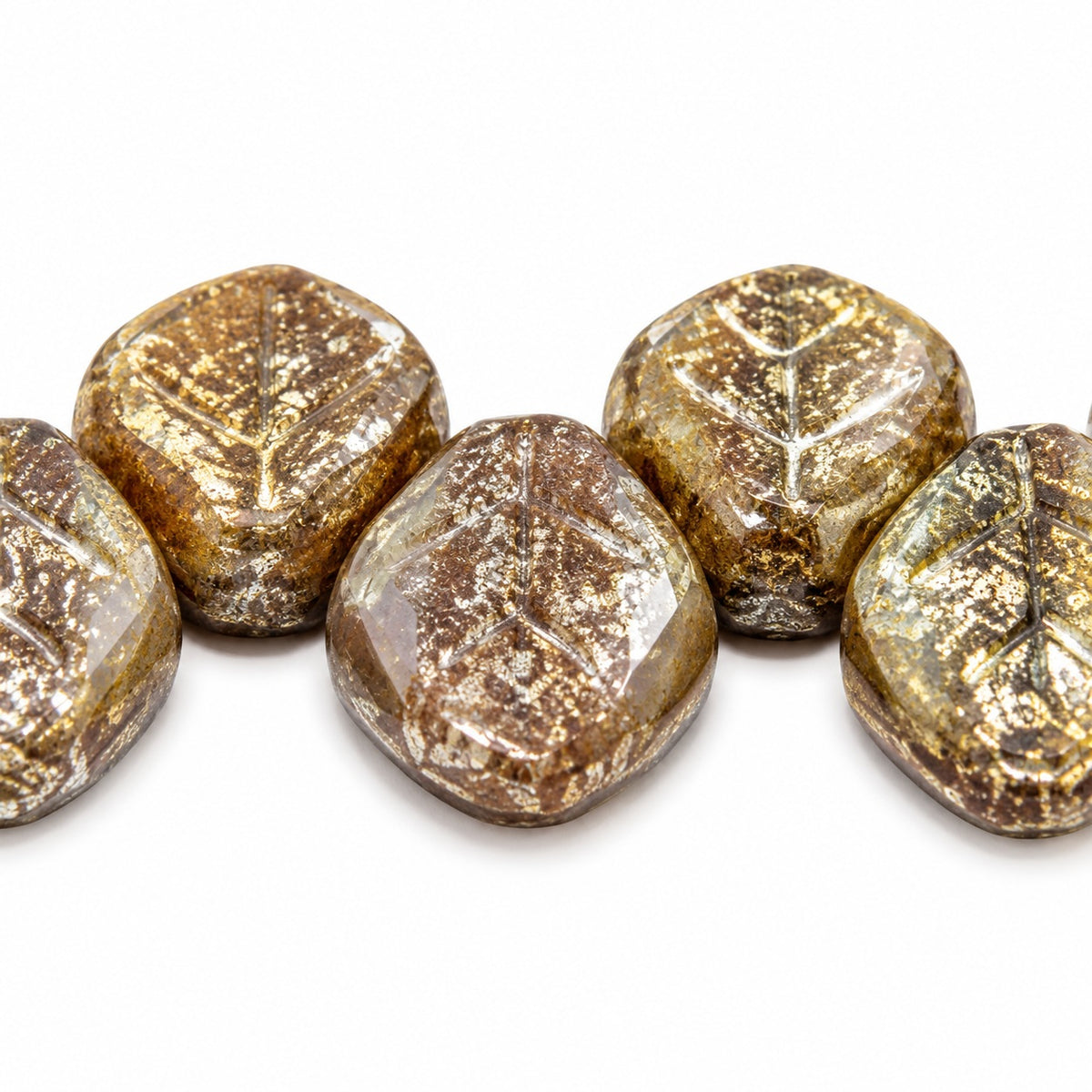 Small Leaf Pressed Beads, X2103 Terracotta Silver (x2103-15481), Glass, Czech Republic