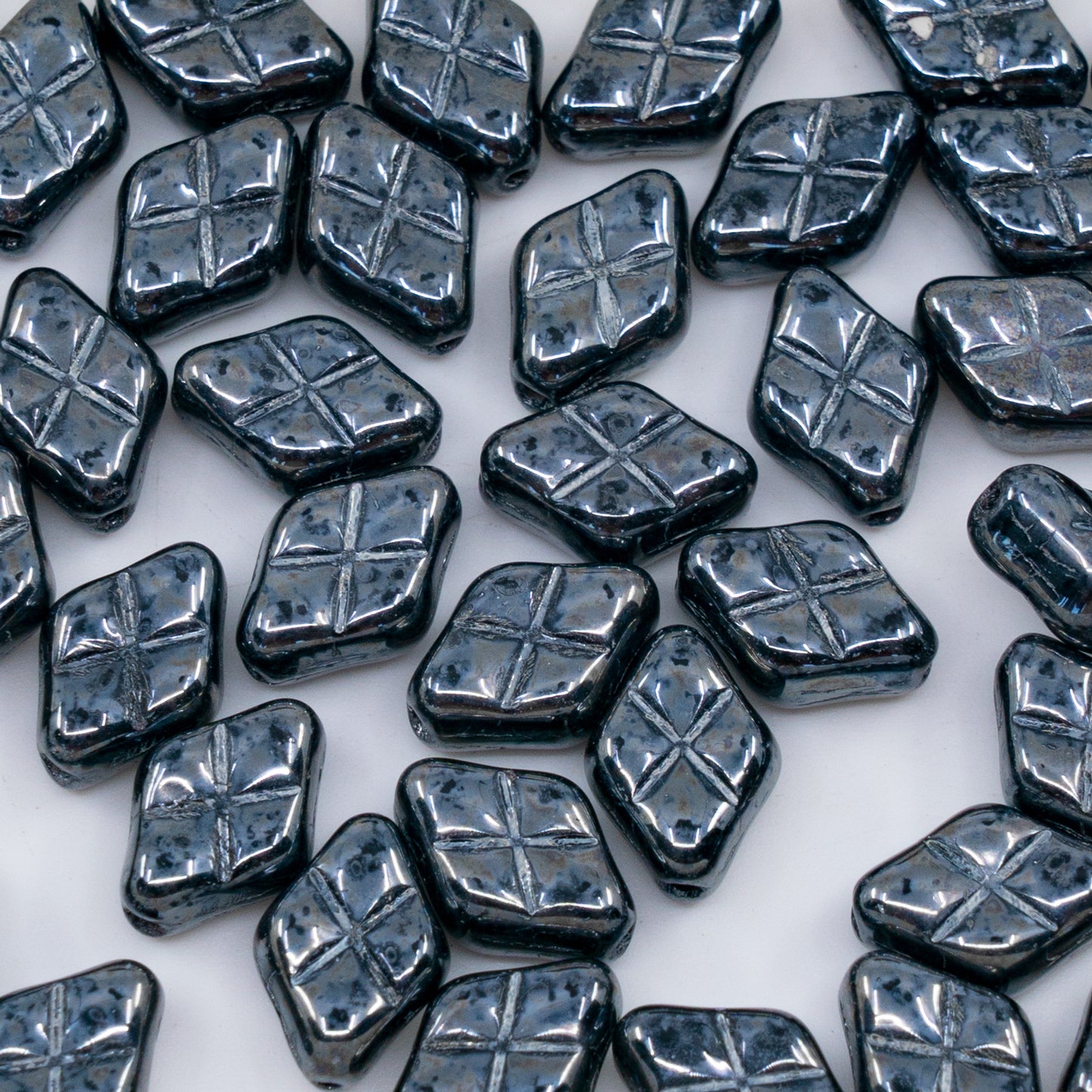 OUTLET 250g/50g Rhombus Pressed Glass Beads, 12 x 8 mm, Black Hematite (23980-14400), Glass, Czech Republic