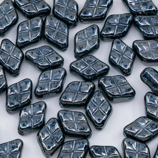 OUTLET 250g/50g Rhombus Pressed Glass Beads, 12 x 8 mm, Black Hematite (23980-14400), Glass, Czech Republic