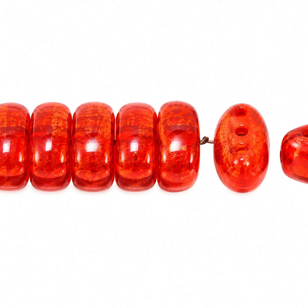 3-Hole Pressed Oval Beads, Opal Orange (91230), Glass, Czech Republic