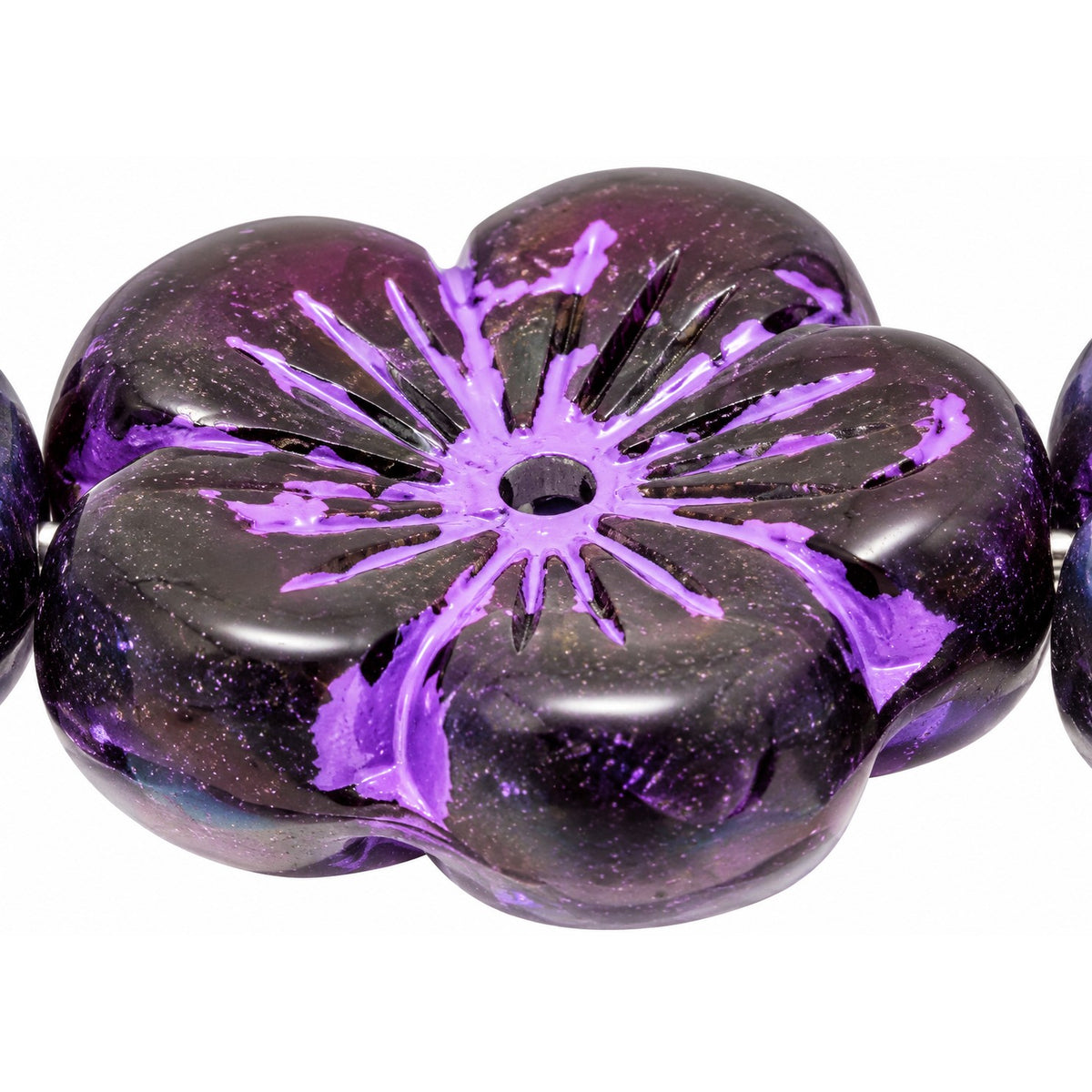 Pressed Hibiskus Flower Beads, Transparent Amethyst Purple Lined Ab (20080-46420-28701), Glass, Czech Republic