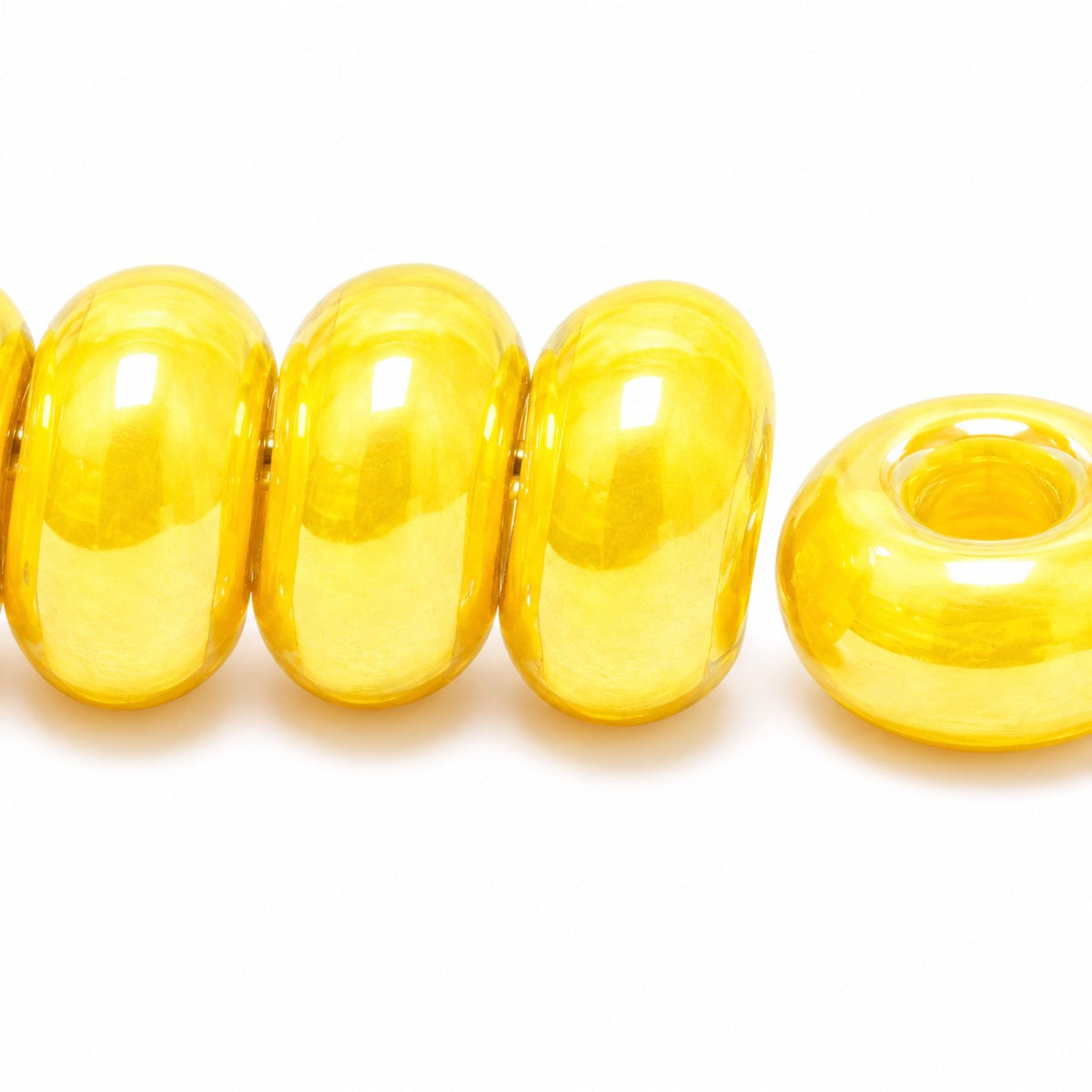 Large Hole Rondelle Pressed Beads, Yellow Hematite (83120-14400), Glass, Czech Republic