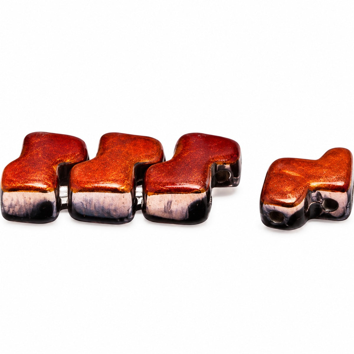 2-Hole Pressed Beads, Black Crystal Pinkyellow Coating (23980-27137), Glass, Czech Republic