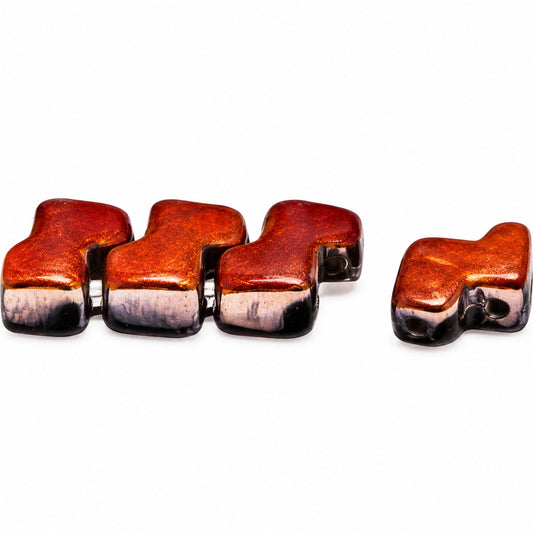 2-Hole Pressed Beads, Black Crystal Pinkyellow Coating (23980-27137), Glass, Czech Republic
