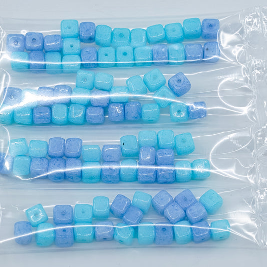 OUTLET 10 grams Cube Beads, 11 x 11 mm, Blue Mixed Colors (blue-mix), Glass, Czech Republic