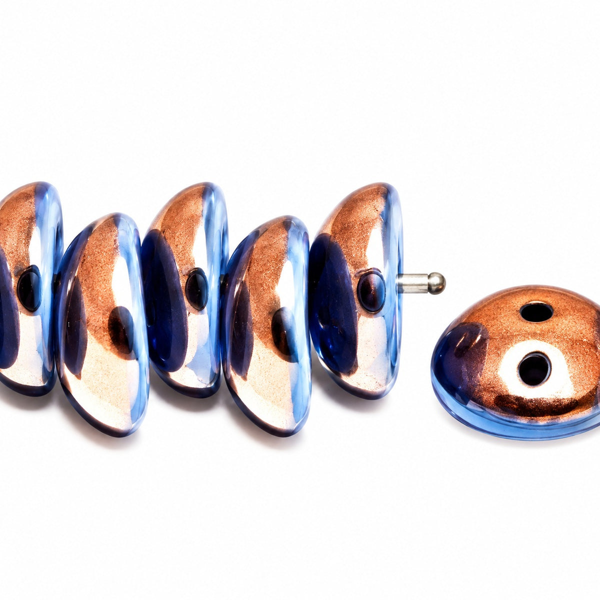 Piggy Beads, Opaque Blue Rose Gold Capri (33100-27101), Glass, Czech Republic