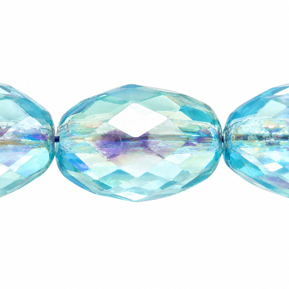 Oval Faceted Beads, Transparent Aqua Ab (60000-28701), Glass, Czech Republic