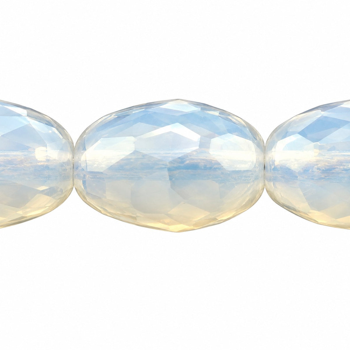 Oval Faceted Beads, Opal White (01000), Glass, Czech Republic