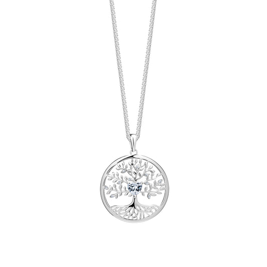 Pendant Sparkling Tree of Life Silver Ag-925 Rhodium Plated Jewelry, Cubic Zirconia Preciosa, Czech Bohemia PRECIOSA BEAUTY Jewelry, Crystal Clear / White