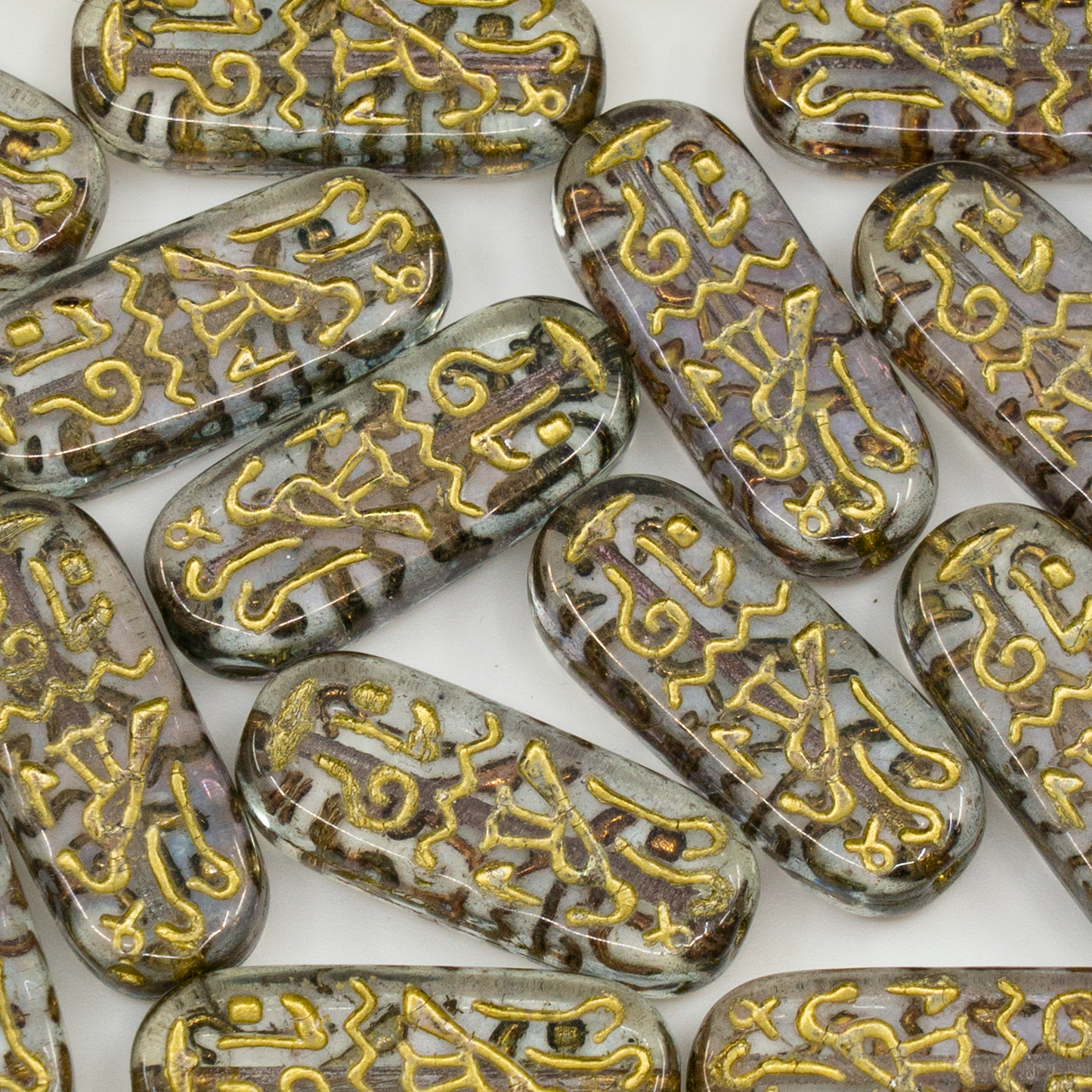 OUTLET 10 grams Egypt Rectangle Beads, 25 x 10 mm, Crystal Vega Ii Gold Lined (00030-15780-54302), Glass, Czech Republic