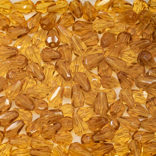 アウトレット 250g ペアーティアドロップビーズ ファセットファセットファイアポリッシュ 7 x 5 mm 透明トパーズ (00030-81800) ガラス チェコ共和国