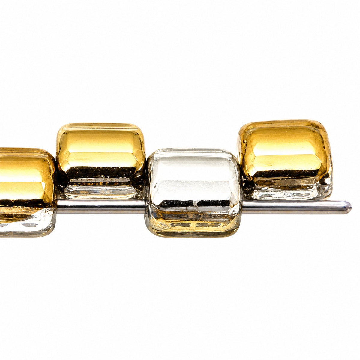 2-Hole Square Beads, Black 98550 (23980-98550), Glass, Czech Republic