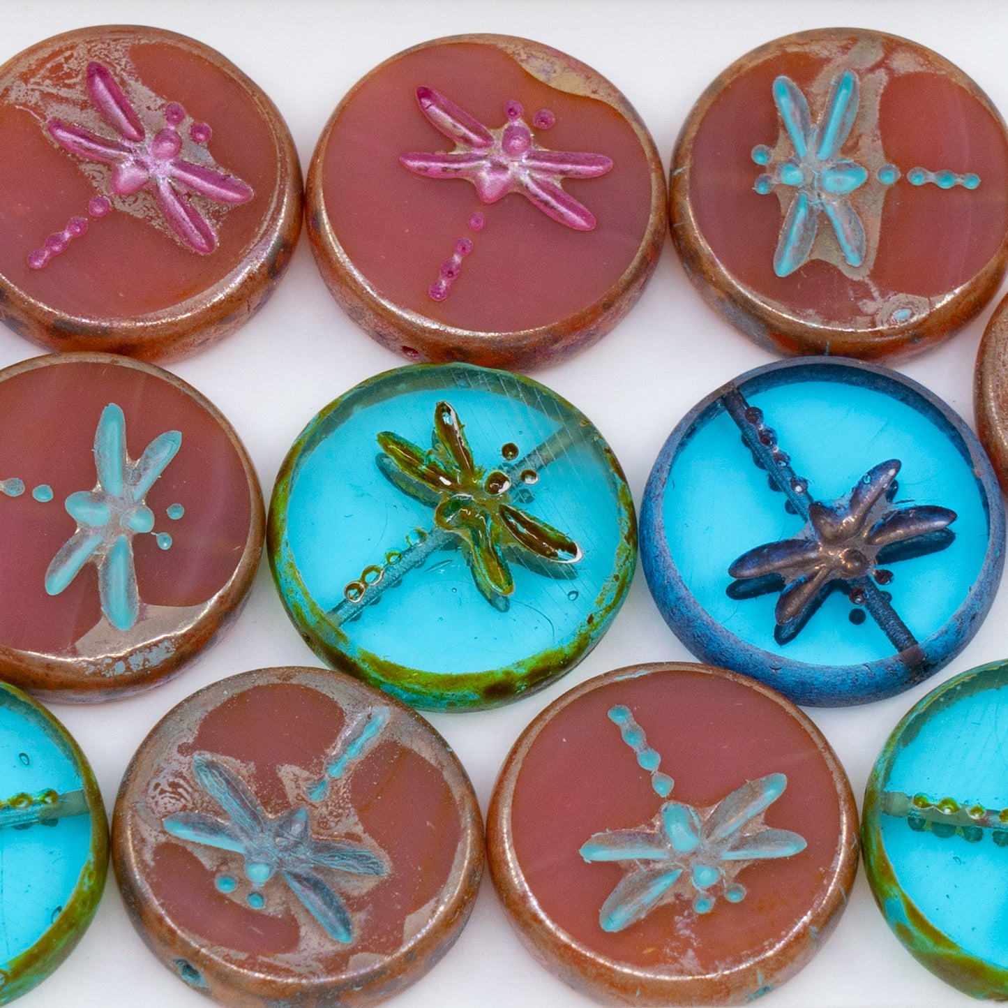 OUTLET 250g/50g Table Cut Dragonfly Beads, 17 x 17 mm, Imperfect Bead Mix (imperfect-beads), Glass, Czech Republic