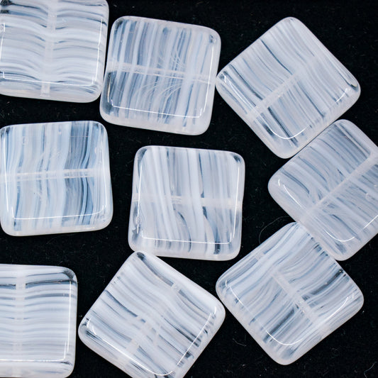 OUTLET 250g/50g Pressed Beads Square, 15 x 15 mm, White Striped (WHITE-STRIPED), Glass, Czech Republic