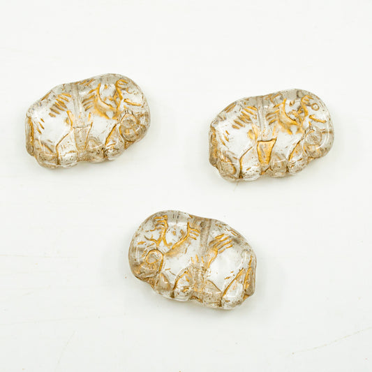 OUTLET 10 grams Pressed Beads Elephants, 16 x 23 mm, Crystal Gold Lined (00030-54302), Glass, Czech Republic