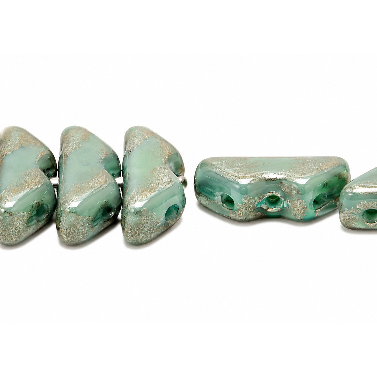 3-Hole Pressed Beads, Turquoise Terracotta Red (63130-15495), Glass, Czech Republic