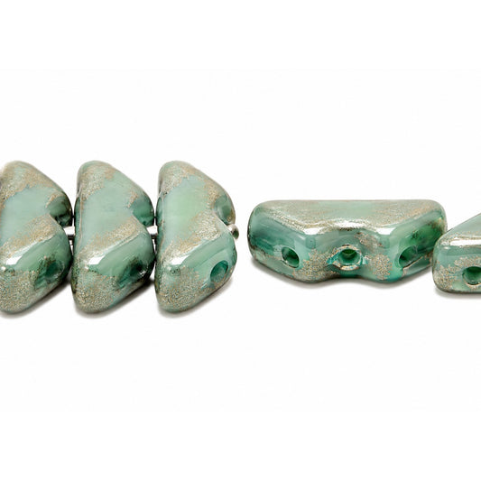 3-Hole Pressed Beads, Turquoise Terracotta Red (63130-15495), Glass, Czech Republic