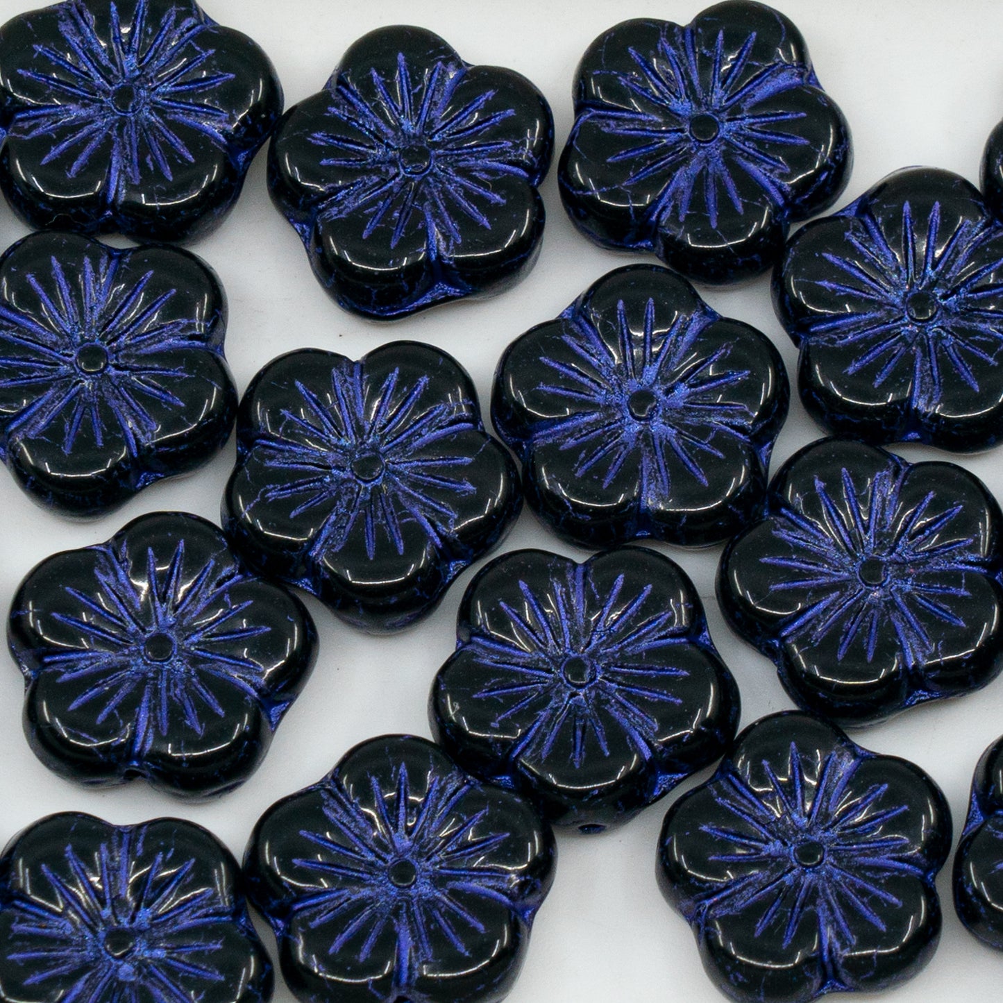OUTLET 250g/50g Cherry Flower Beads, 14 x 14 mm, Black 43810 (23980-43810), Glass, Czech Republic