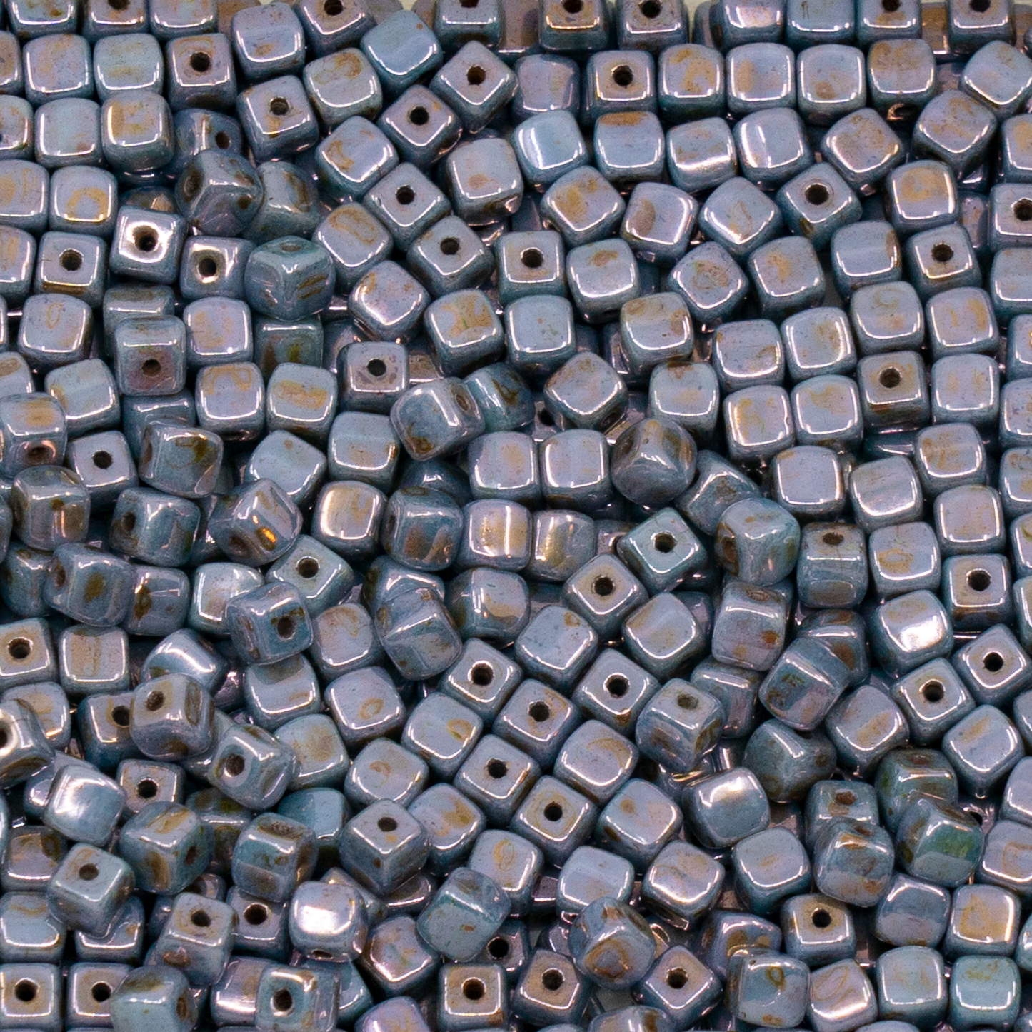 OUTLET 250g Cube Beads, 4 x 4 mm, White Stain With Luster Blue (02010-65431), Glass, Czech Republic