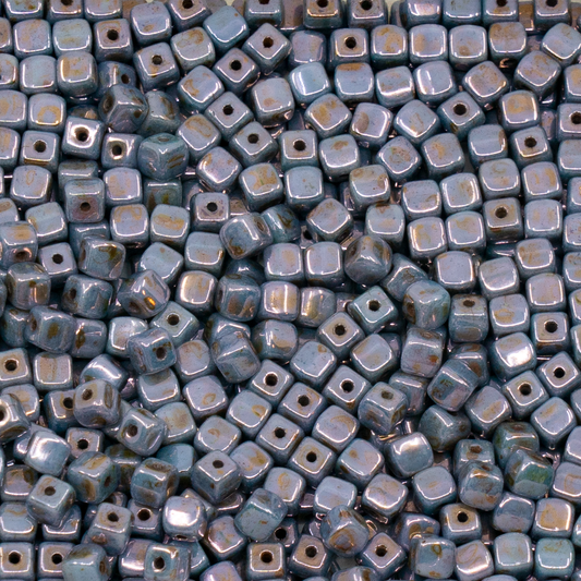 OUTLET 250g Cube Beads, 4 x 4 mm, White Stain With Luster Blue (02010-65431), Glass, Czech Republic