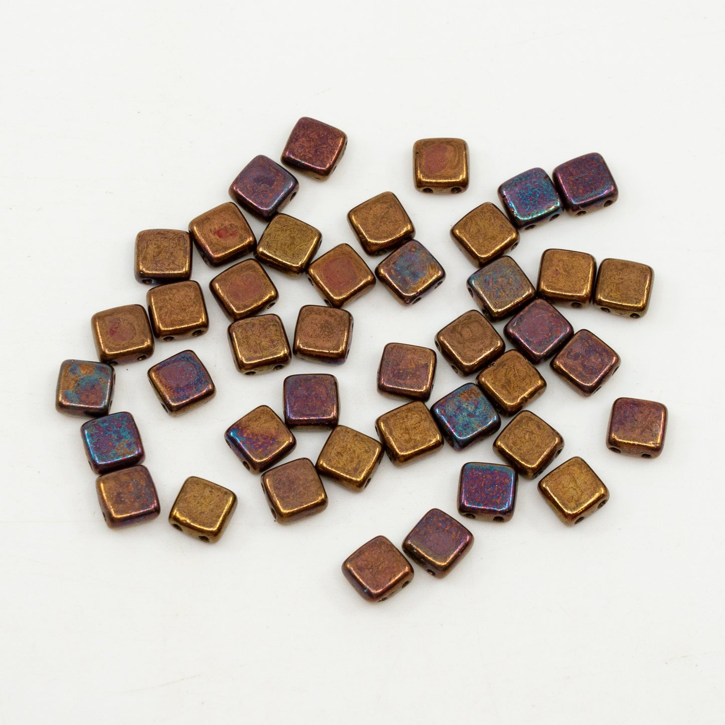 OUTLET 10 grams 2-Holes Pressed Tile Beads, 6 x 6 mm, Opaque Red Vega Ii (93200-15780), Glass, Czech Republic