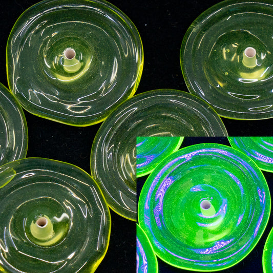 OUTLET 1 pcs Lampwork Handmade Flat Disk Beads, 20 x 25 mm, Transparent Yellow Uranium (80130), Glass, Czech Republic