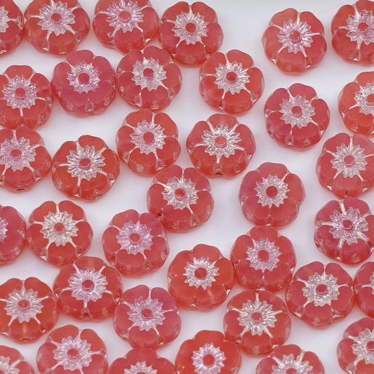 OUTLET 250g/50g Table Cut Hawaii Flower Beads, 8 x 8 mm, Opal Pink Pink Lined (71010-54321), Glass, Czech Republic