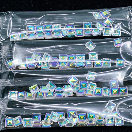OUTLET 5 grams Square Faceted Pointed Back (Doublets) Crystal Glass Stone, 6 x 6 mm, Crystal Ab (00030-28701), Glass, Czech Republic