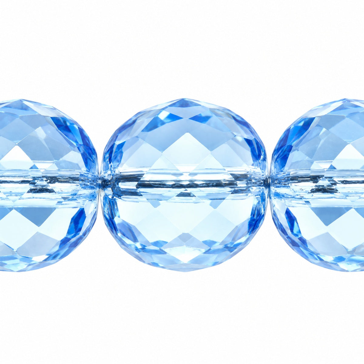 Faceted Round Fire Polished Beads, Transparent Blue (30010), Glass, Czech Republic