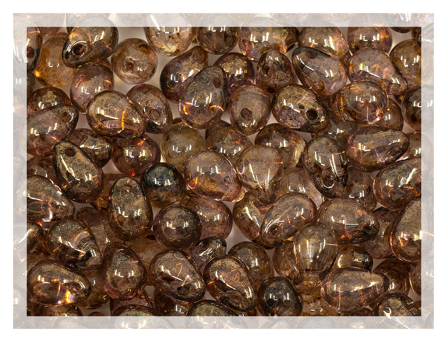 Teardrop Drop Beads Crystal Transparent Brown Gold Luster, Glass, Czech Republic