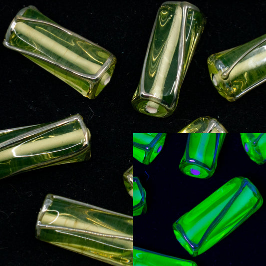 OUTLET 1 pcs Lampwork Twisted Brick Beads, 22 x 8 mm, Twisted Transparent Yellow Steel (00587-80130-s), Glass, Czech Republic