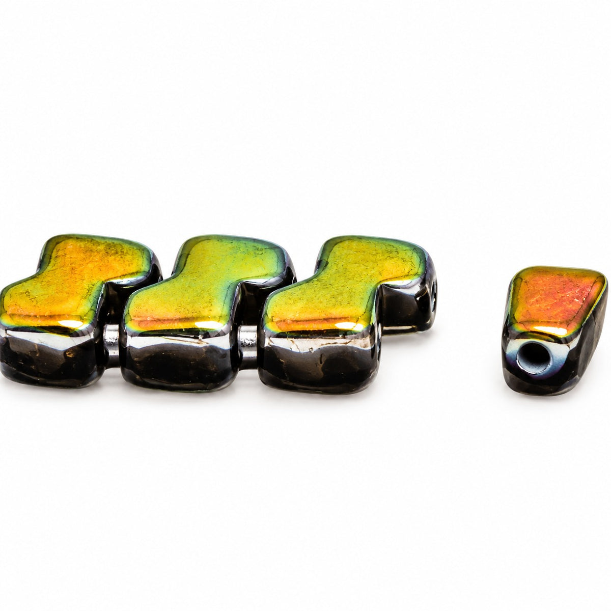 2-Hole Pressed Beads, Black Crystal Vitrail Medium Coating (23980-28101), Glass, Czech Republic