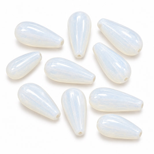 Drop Melon Beads, Opal White (01000), Glass, Czech Republic