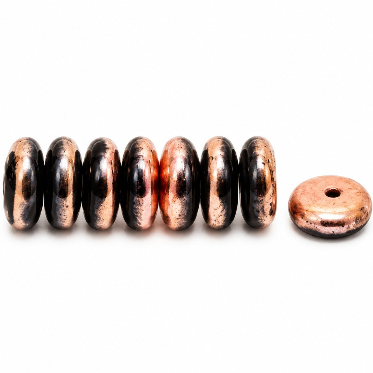 Space Disk Beads, Black Rose Gold Capri (23980-27101), Glass, Czech Republic