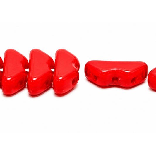 3-Hole Pressed Beads, Red (93190), Glass, Czech Republic