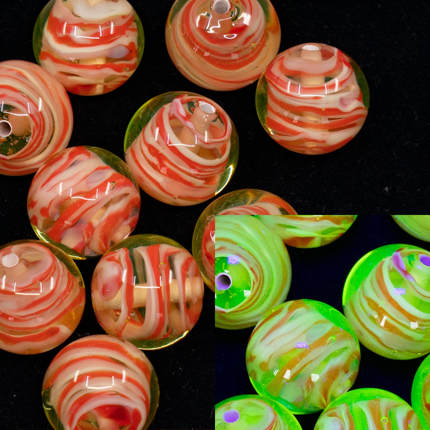 OUTLET 1 pcs Lampwork Round Beads, 12 x 12 mm, Transparent Yellow Red (80130-red), Glass, Czech Republic