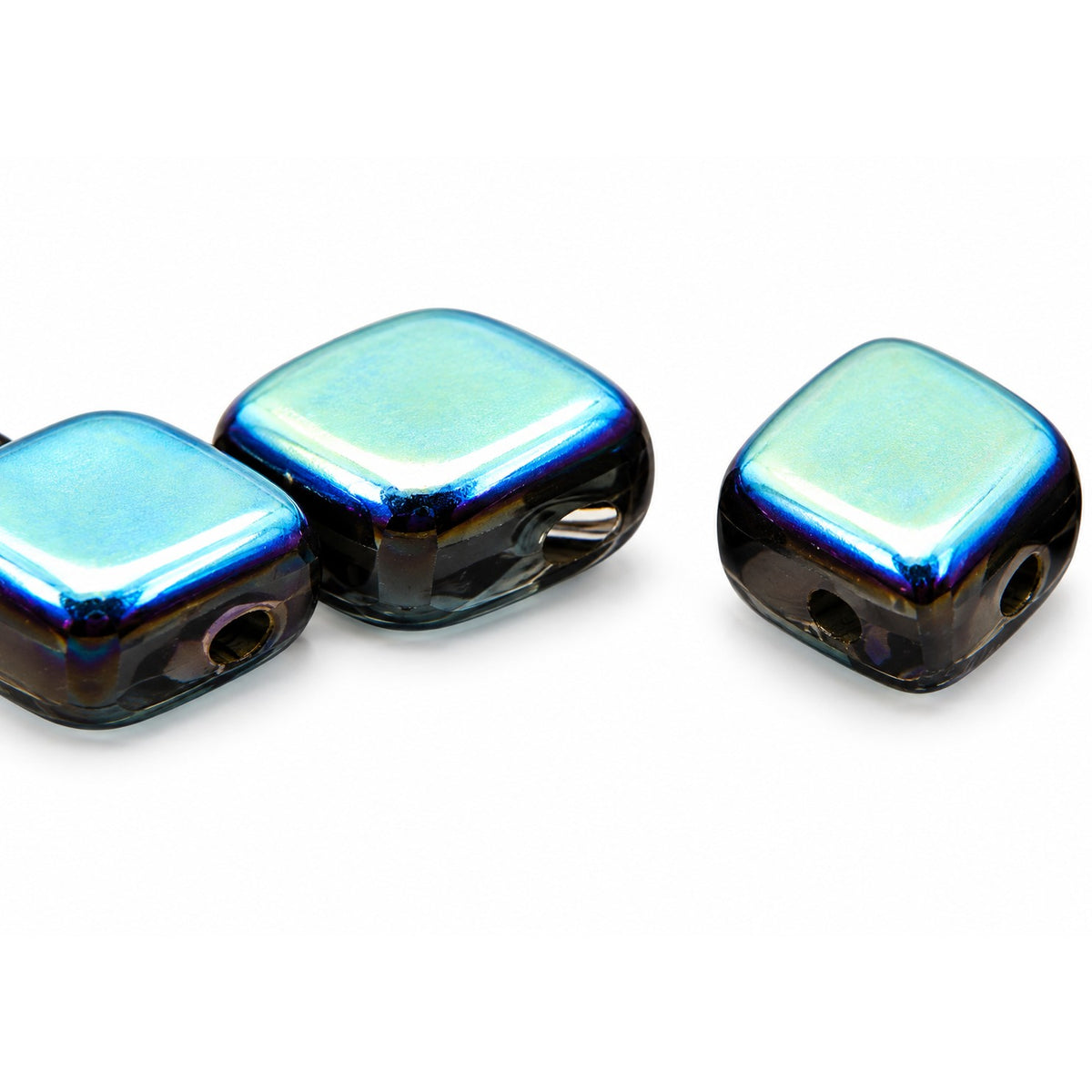 Silkt 2-Hole Beads, Black Ab Full (2X Side) (23980-28703), Glass, Czech Republic