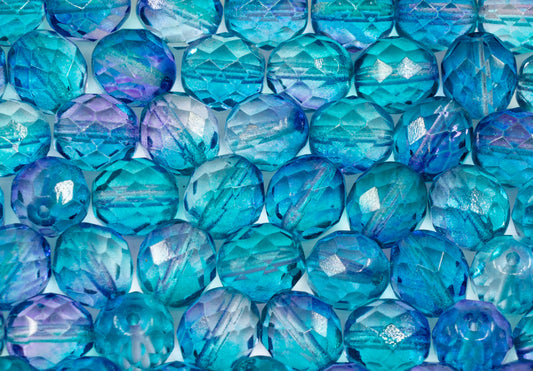 OUTLET 250g Faceted Fire Polished Round Beads, 4,6,8,10 mm, Crystal Blue Purple, Glass, Czech Republic