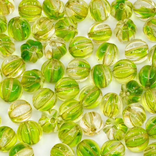 OUTLET 50 grams Melon Beads, 8 x 8 mm, 57008 Gold Lined (57008-54302), Glass, Czech Republic