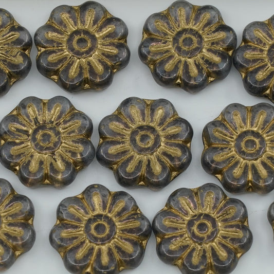 OUTLET 250g/50g Daisy Flower Bead, 18 x 18 mm, Crystal Purple Gold Lined (00030-15726-54302), Glass, Czech Republic