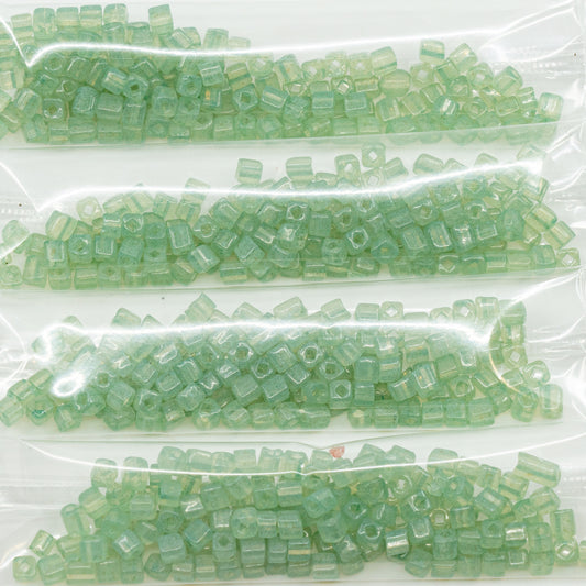 OUTLET 10 grams Cube Pressed Beads, 3.4 x 3.4 mm, Crystal Green (00050-20012), Glass, Czech Republic