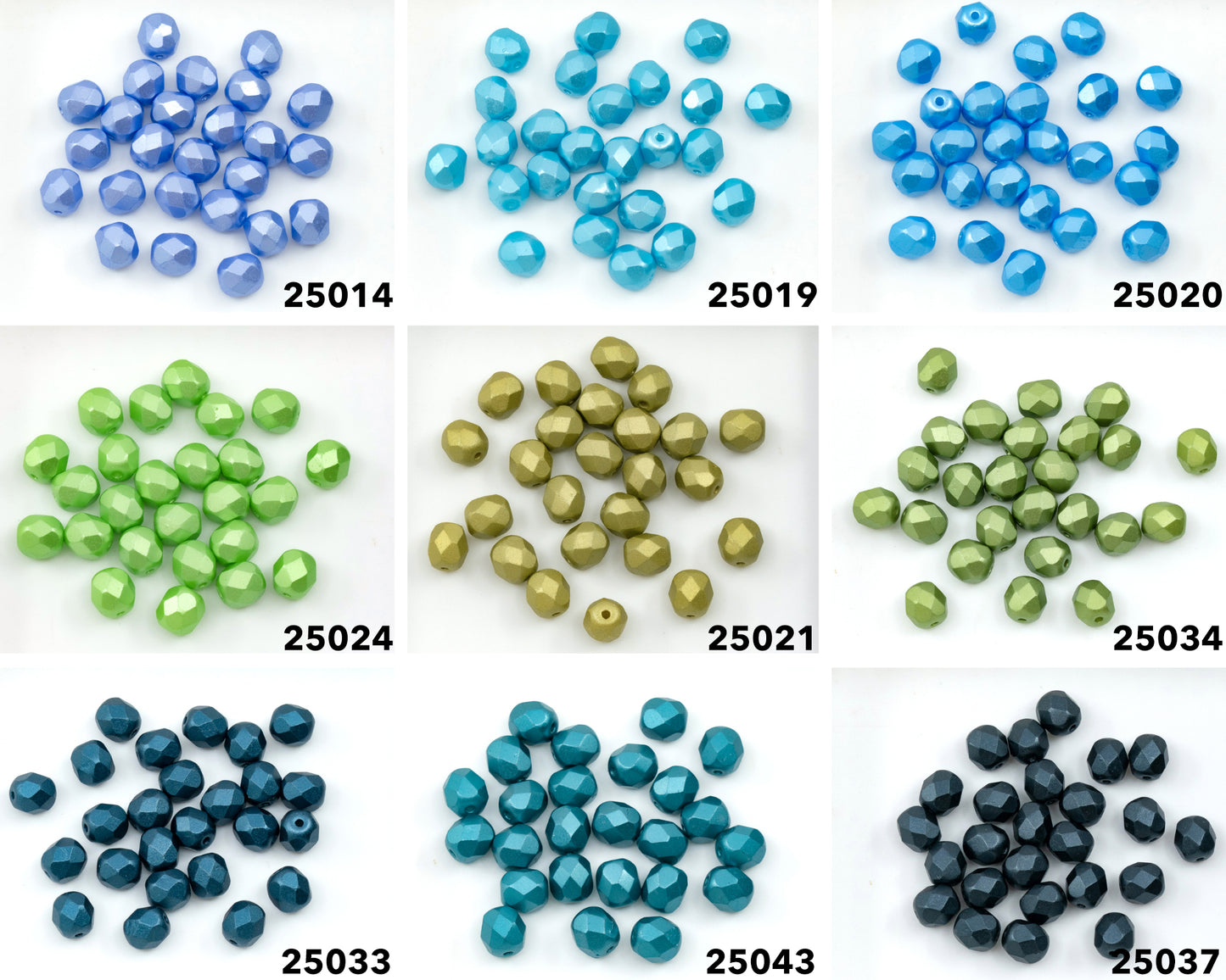 Facted Fire Polish Round Beads Pastel Olive (25021), Glass, Czech Republic