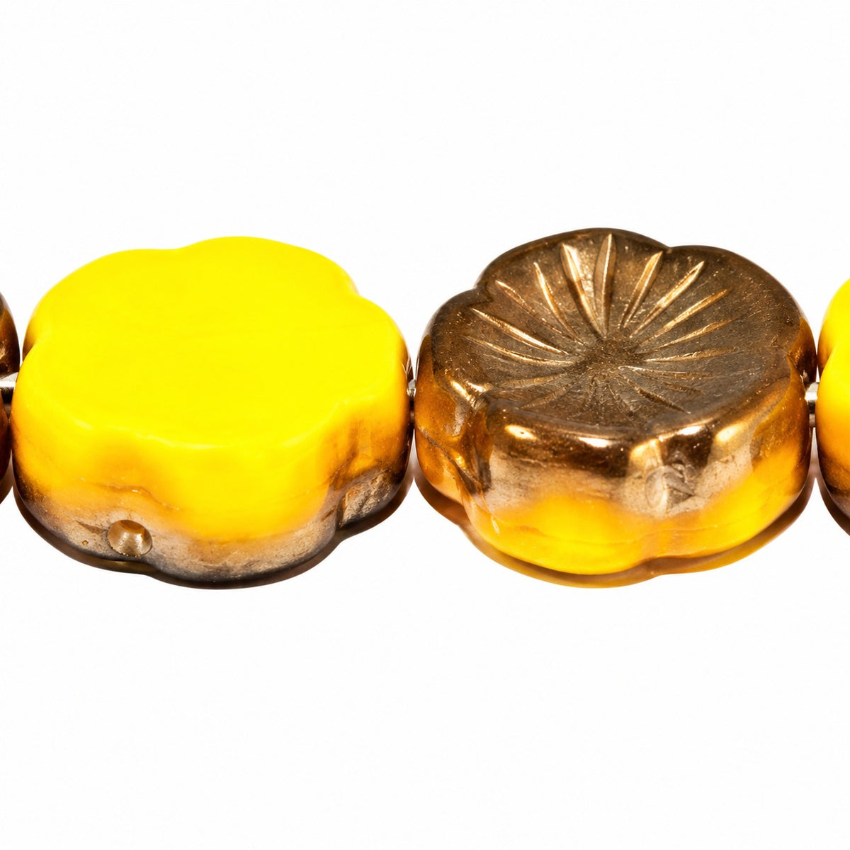 Hawaii Pressed Beads, Bright Yellow Crystal Bronze Capri (83130-22601), Glass, Czech Republic