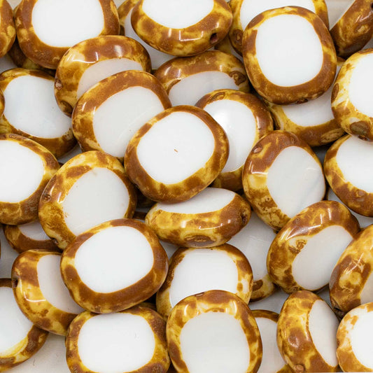 アウトレット 250g テーブルカットラウンドキャンディビーズ、14 x 12 mm、チョークホワイトトラバーチン（00030-81800）、ガラス、チェコ共和国