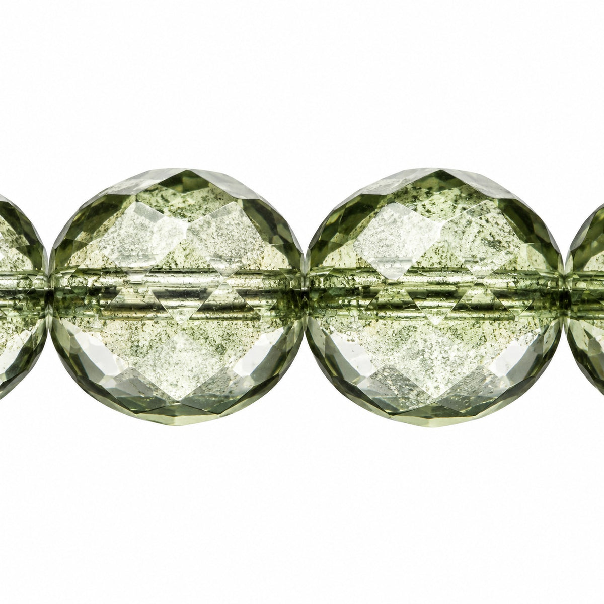 Faceted Round Fire Polished Beads, Crystal Luster Green Full Coated (00030-14457), Glass, Czech Republic